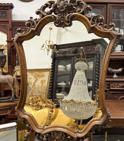 large carved oak wall mirror in neo rococo style