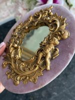 Petit miroir de table, velours ancien, détails en bronze, figurine d'ange (6990) – Image 9