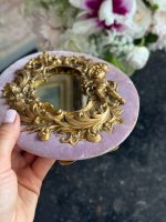 Petit miroir de table, velours ancien, détails en bronze, figurine d'ange (6990) – Image 10