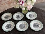 6 antique Creil et Montereau faience plates "Fête de Torboyaux"