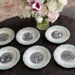 6 antique Creil et Montereau faience plates "Fête de Torboyaux"