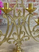 Septiņvietīgs Misiņa Svečturis ar Marijas Monogrammu — Neogotika, Beļģija/Francija, 19.gs. (5748) - Image 8