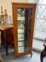 antique wooden display cabinet with marble top