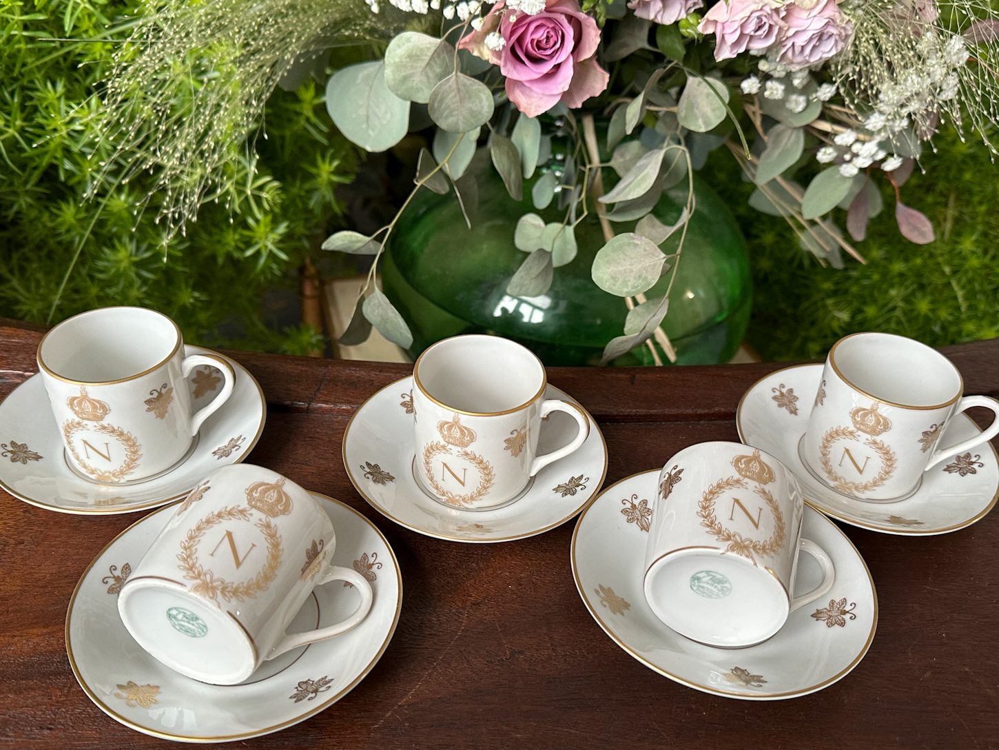 IMG_4795 vintage limoges france singer porcelain espresso cup and saucer set gold napoleon monogram bee motif
