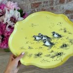 liela izmēra porcelāna šķīvis/paplāte ar putniem (5751)