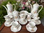 fine antique French Limoges porcelain tea and coffee set with floral decor