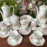 fine antique French Limoges porcelain tea and coffee set with floral decor
