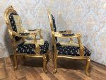 Zeltēts Luija XV salona komplekts ar ziedu gobelēnu, liela izmēra sofa + 2 lieli krēsli ar roku balstiem, (224) - Image 8