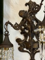 Bra Bronzas sienas lampa ar enģeļa (Putto) figūru un kristāliem — Neo-Rokoko, Francija, ap 1890. g. (6082) - Image 12