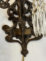 Bra Bronzas sienas lampa ar enģeļa (Putto) figūru un kristāliem — Neo-Rokoko, Francija, ap 1890. g. (6082) - Image 11