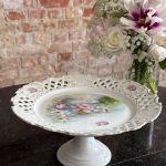 antique austro hungarian porcelain cake stand with swans and water lilies