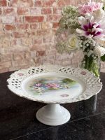 antique austro hungarian porcelain cake stand with swans and water lilies