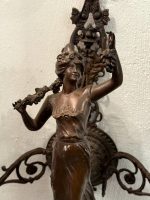 Bra Bronzas sienas lampa, femme-fleur figūra, kristāli — Jūgendstils, Francija, ap 1900. g. (6076) - Image 13
