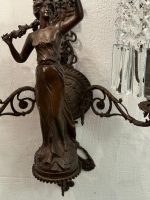 Bra Bronzas sienas lampa, femme-fleur figūra, kristāli — Jūgendstils, Francija, ap 1900. g. (6076) - Image 17