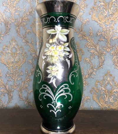 Håndmalet glasvase med blomstermønster, mellemstor (214)