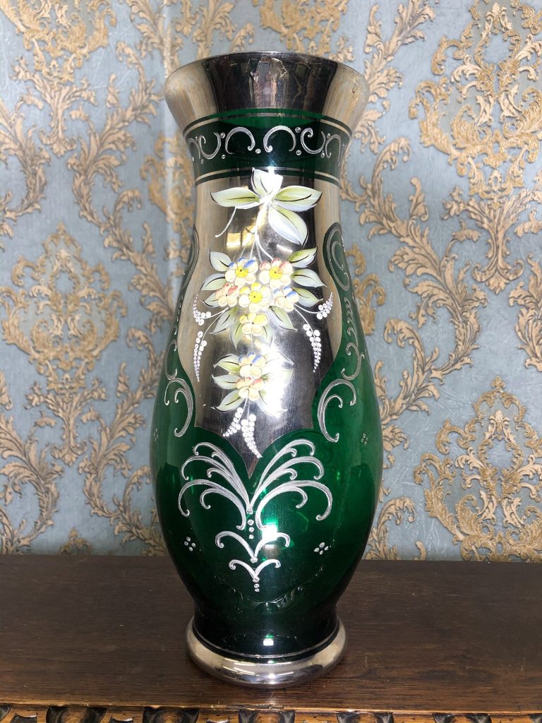 Håndmalet glasvase med blomstermønster, mellemstor (214)