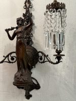 Bra Bronzas sienas lampa, femme-fleur figūra, kristāli — Jūgendstils, Francija, ap 1900. g. (6076) - Image 6