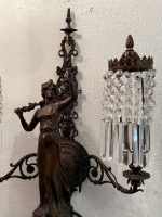 Bra Bronzas sienas lampa, femme-fleur figūra, kristāli — Jūgendstils, Francija, ap 1900. g. (6076) - Image 5