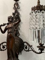 Bra Bronzas sienas lampa, femme-fleur figūra, kristāli — Jūgendstils, Francija, ap 1900. g. (6076) - Image 4