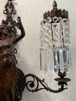 Bra Bronzas sienas lampa, femme-fleur figūra, kristāli — Jūgendstils, Francija, ap 1900. g. (6076) - Image 3