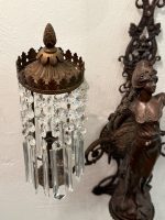 Bra Bronzas sienas lampa, femme-fleur figūra, kristāli — Jūgendstils, Francija, ap 1900. g. (6076) - Image 14