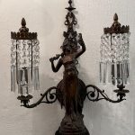 Bra Bronzas sienas lampa, femme-fleur figūra, kristāli — Jūgendstils, Francija, ap 1900. g. (6076)
