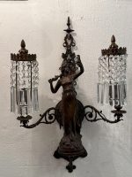 Bra Bronzas sienas lampa, femme-fleur figūra, kristāli — Jūgendstils, Francija, ap 1900. g. (6076)