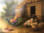Miniatūras gleznas ar vistām, zelta krāsas rāmī, 2 gab (213) - Image 6