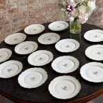 15 antique porcelain plates by ch pillivuyt with gold monogram and scalloped edges