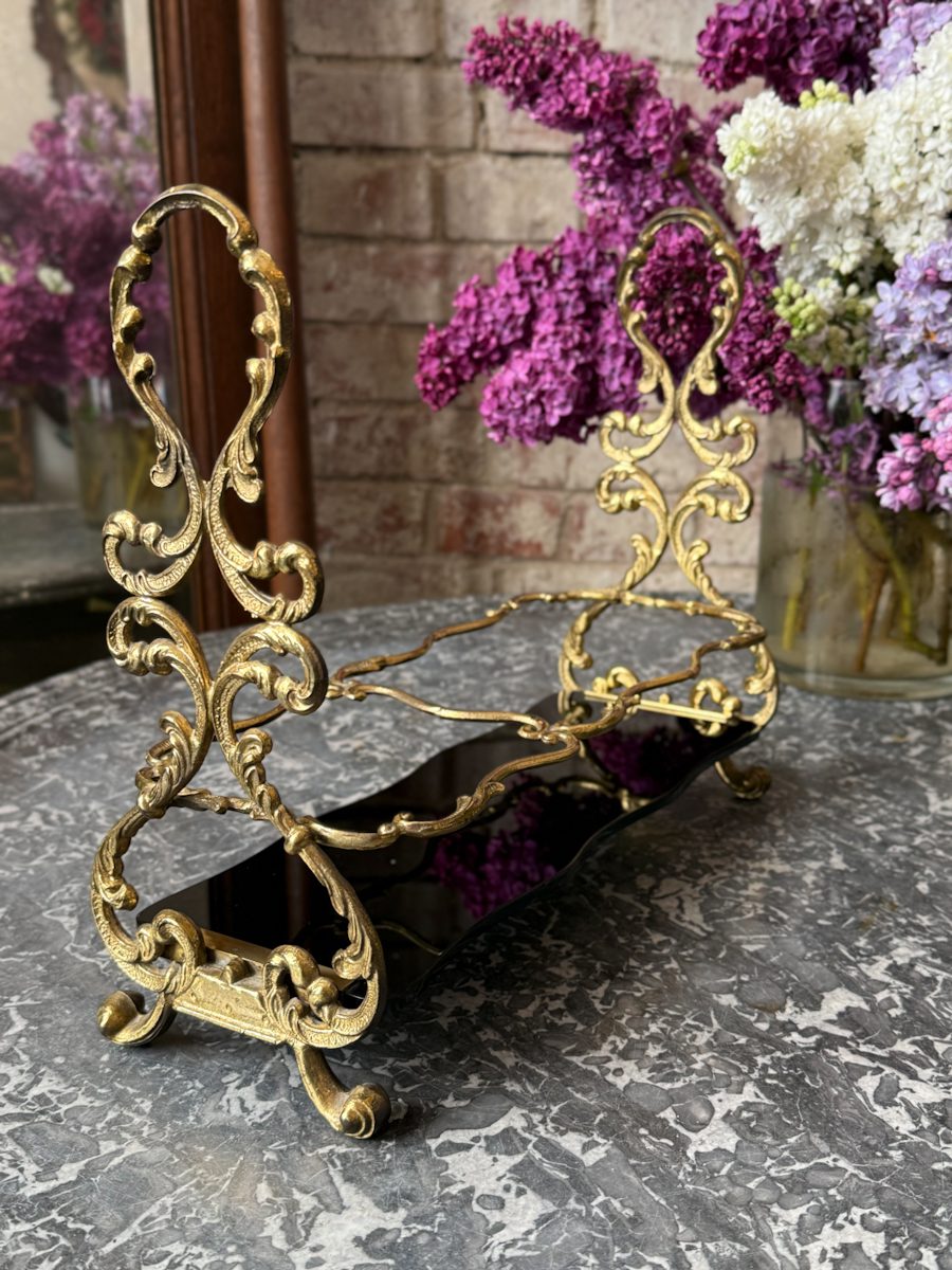 IMG_5126 3 antique brass carafe bottle holder stand table centerpiece