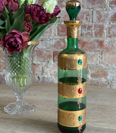 Italiensk Murano glas, grøn flaske med prop, mellemstor