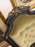 Melns ebenizēts Napoleona III stila krēsls ar zeltītu bronzu un zaļu samtu (6023) - Image 11