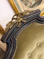 Melns ebenizēts Napoleona III stila krēsls ar zeltītu bronzu un zaļu samtu (6023) - Image 9