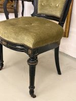 Melns ebenizēts Napoleona III stila krēsls ar zeltītu bronzu un zaļu samtu (6023) - Image 6