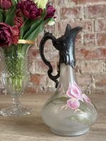 painted glass pitcher art nouveau iris metal mount 5644