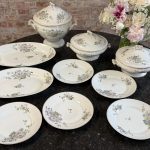 Antique Silesian porcelain dinner service with floral motif and gold trim