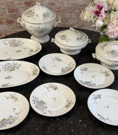 Antique Silesian porcelain dinner service with floral motif and gold trim