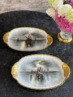 izsmalcināti lielizmēra porcelāna šķīvji/paplātes ar kuģiem, pieejami 2gab (7270)