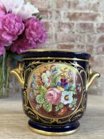 porcelāna kašpo, tumši zilā krāsā ar ziedu motīviem, neliela izmēra (5794) - Image 7