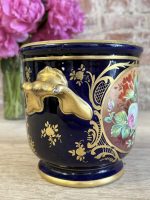 porcelāna kašpo, tumši zilā krāsā ar ziedu motīviem, neliela izmēra (5794) - Image 5