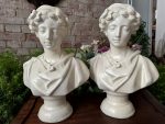 Jaunas sievietes bistes — pāris — Historicisms / Art Nouveau/Jugendstils pāreja, Eiropa, ap 1890.–1910. Cena norādīta par abām, Sieviešu Figūras Torsi (3647)
