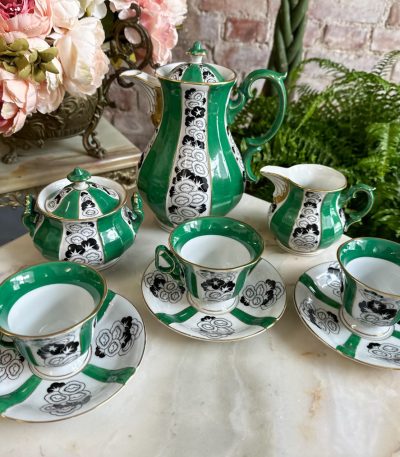 art deco porcelain tea and coffee service green black