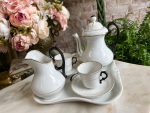 art deco porcelain tea service for two white black handles