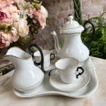 art deco porcelain tea service for two white black handles