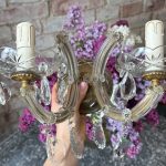 Glas væglampe med krystaller, 2 pærer, mellem størrelse (6801)