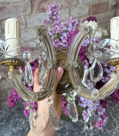 Glas væglampe med krystaller, 2 pærer, mellem størrelse (6801)