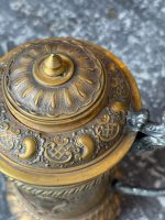 Vēsturisks gravēts bronzas kauss ar vāku — dāvinājums ugunsdzēsēju brigādei (antique bronze tankard) (6840) - Image 21