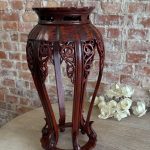 Antique chinese pedestal rosewood plant stand with openwork carving