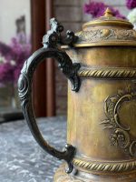 Vēsturisks gravēts bronzas kauss ar vāku — dāvinājums ugunsdzēsēju brigādei (antique bronze tankard) (6840) - Image 15