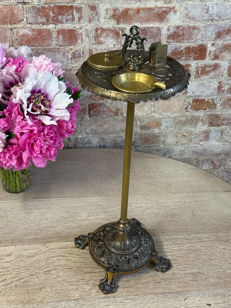 Antique brass smokers stand with ashtray